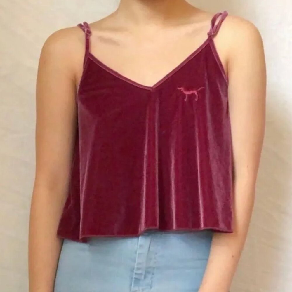 Victoria’s Secret PINK Top Size XS Dog Logo Cropped Velvet Swing Tank Top Cami